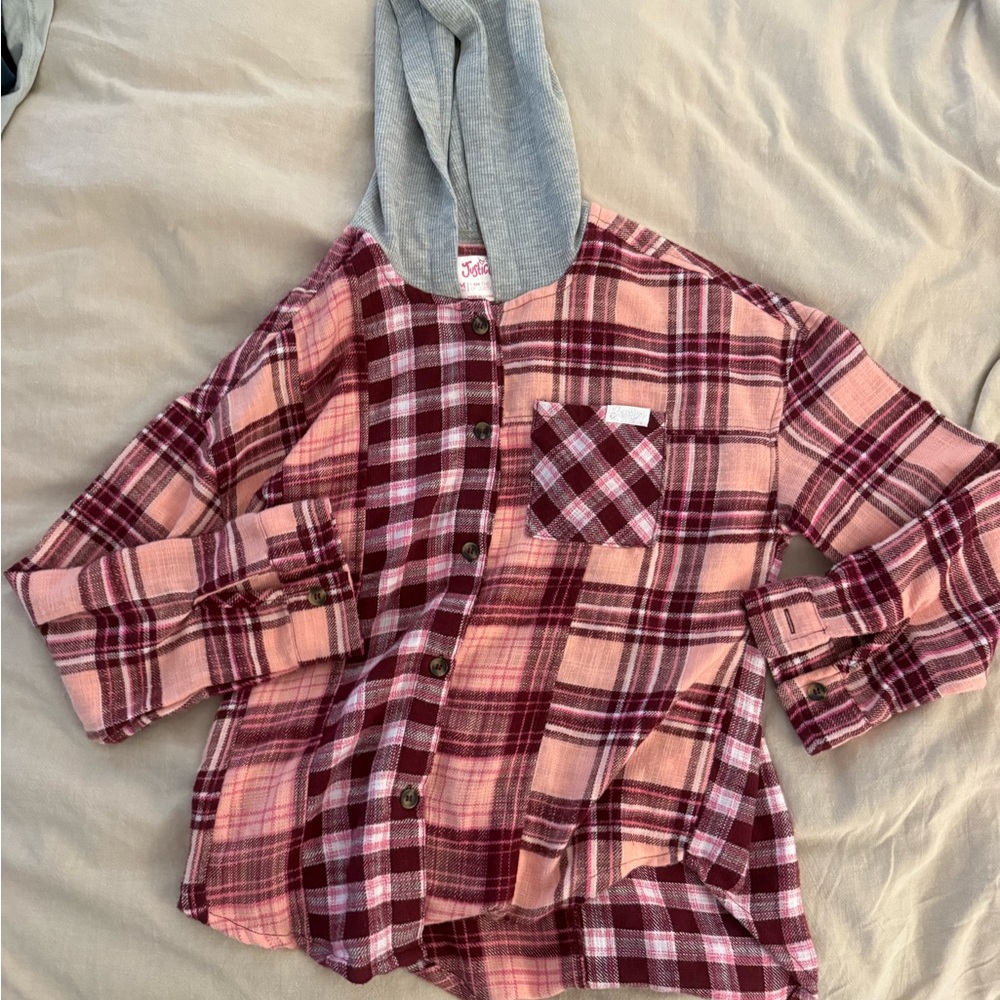 💕 Justice Girls Plaid Flannel Hoodie Shirt – Size M (10) – NWOT 💕